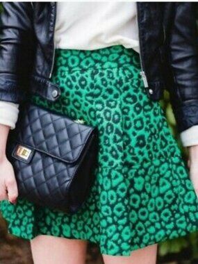 Banana Republic Leopard Print Skirt – Green & Black, Lined, Worn Once